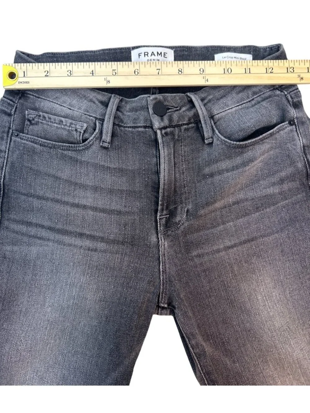 Frame Women's 26 Le Crop Mini Bootcut Jeans Gray w/ Black Panels Frayed Hem
